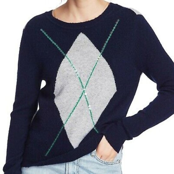 Court & Rowe Brompton Sequin Argyle Bouclé Sweater Ivy League Navy Crush S NWT - Picture 12 of 15